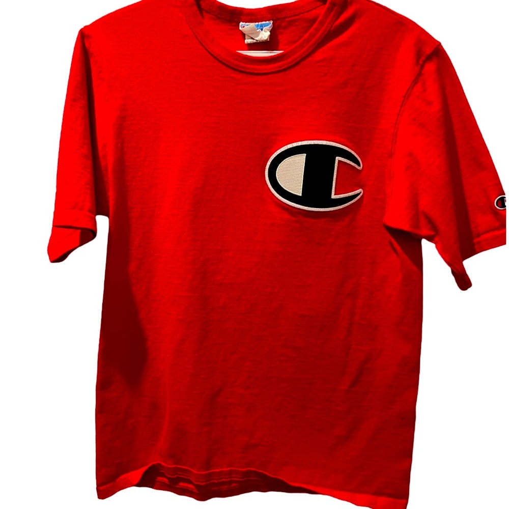 Champion • Large Logo T-Shirt • Crew Neck • Red • Men’s Size  Medium • Vintage
